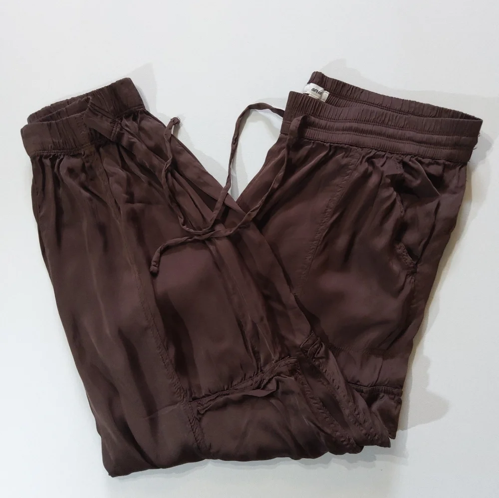 Aerie Track Pants Womens Large Brown Drawstring Lightweight Comfort Loungewear - Picture 1 of 4